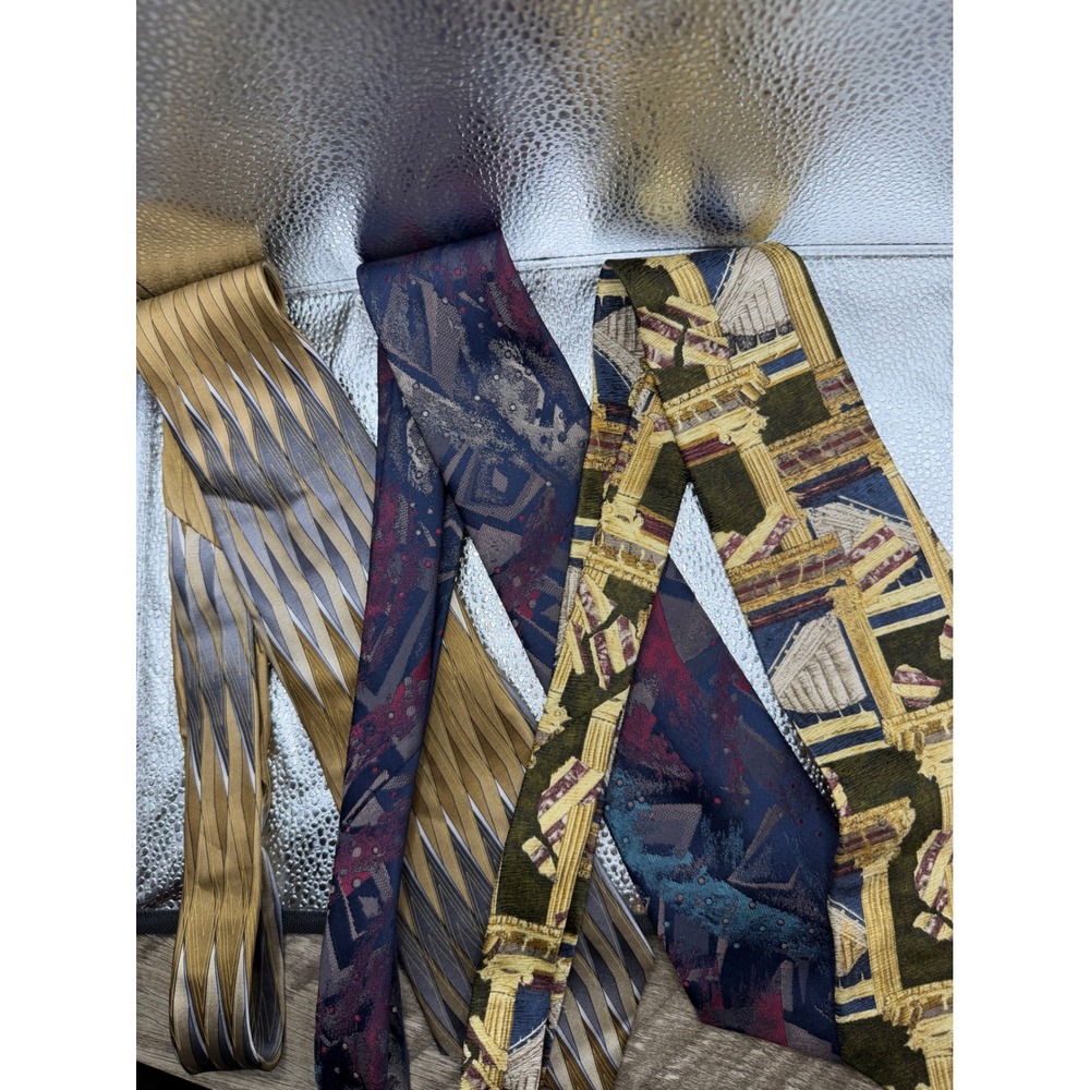 Vintage Mens Silk Tie Lot Arrow Warren-Scott Structure Geometric Abstract 3pc